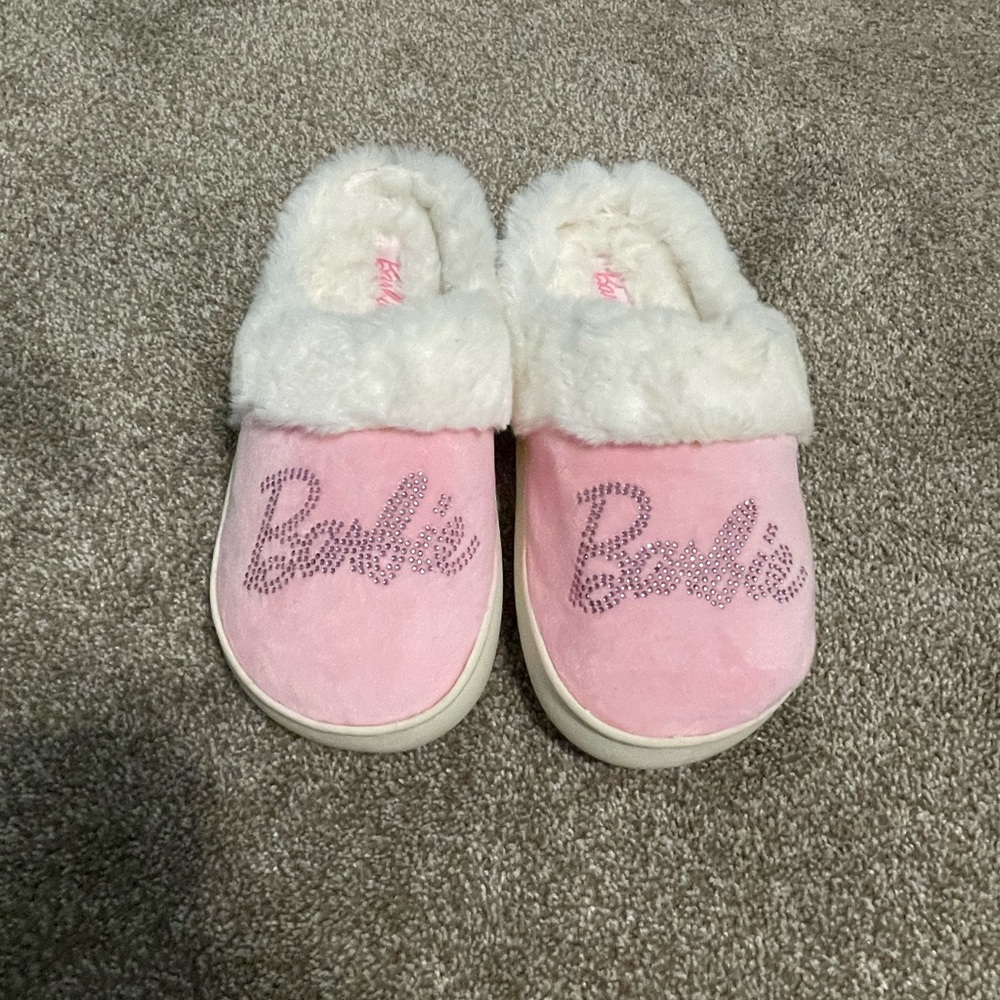 Barbie Pink Flats with White Furry Trim
